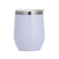 White egg-shaped insulated wine tumbler with stainless lid, double-wall 12oz