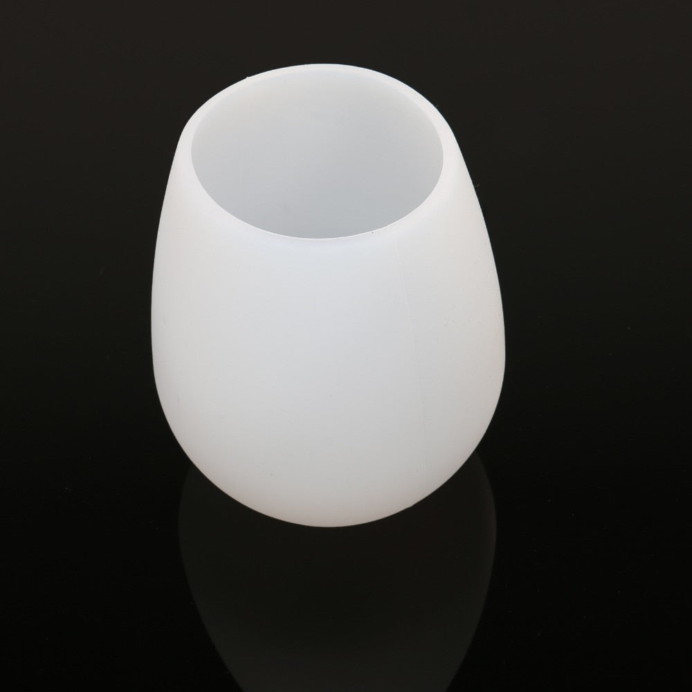 Foldable silicone wine cup, white, smooth rounded upright shape