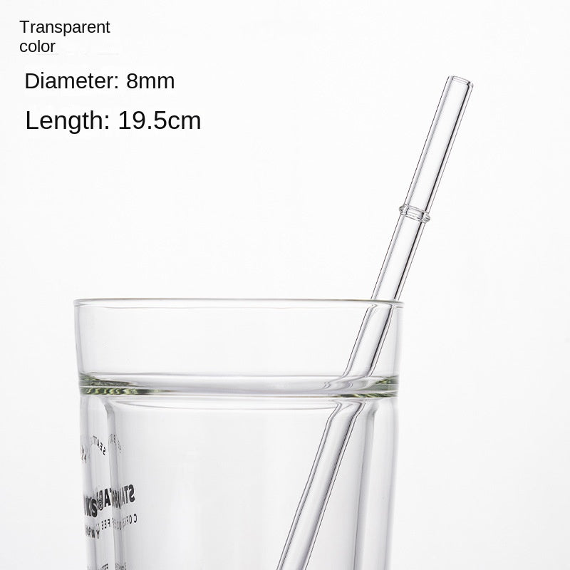 Transparent borosilicate glass drinking straw in a clear cup with water