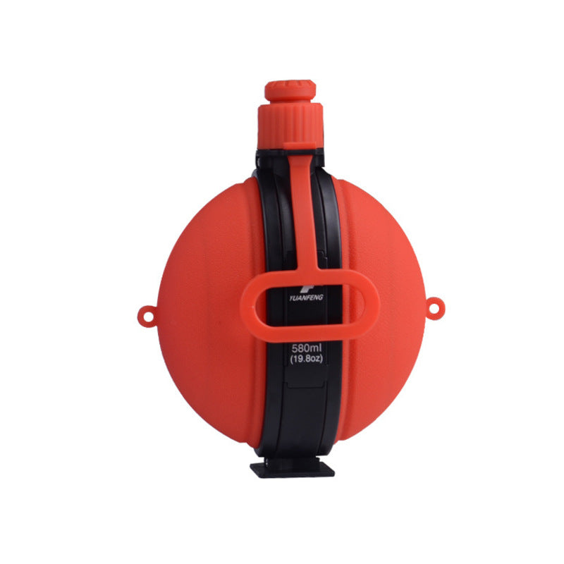 Collapsible silicone water bottle, 580ml, red folding design with carry loop