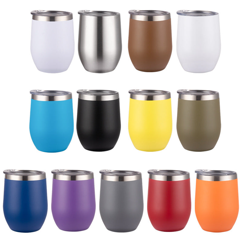 12oz egg-shaped insulated wine tumbler set, double-wall stainless steel, multiple colors