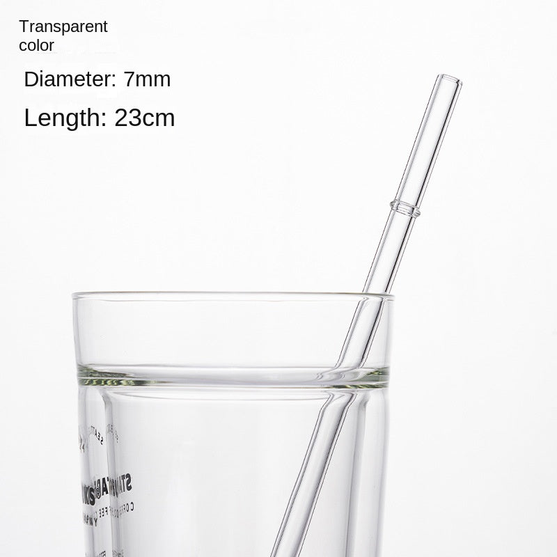 Borosilicate glass drinking straw, transparent, 7mm dia, 23cm long in clear tumbler