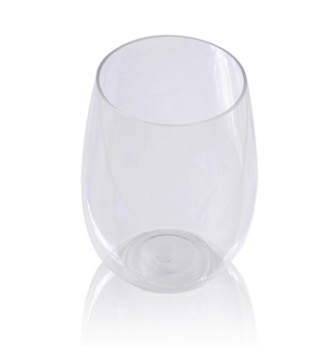 Clear stemless wine glass, empty, front view
