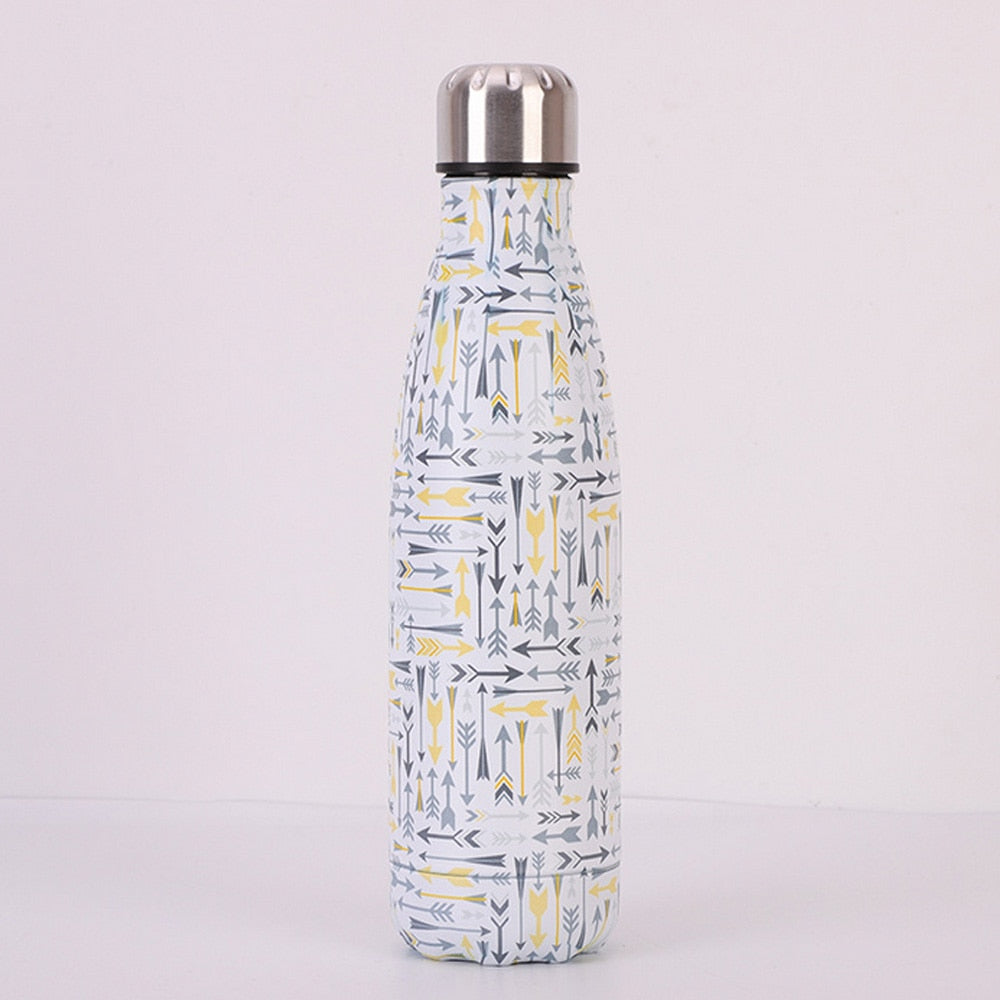 500ml vacuum insulated water bottle with white arrow pattern and stainless steel cap
