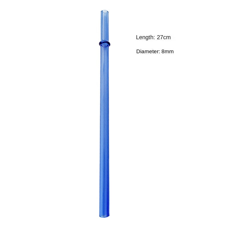 Blue borosilicate glass drinking straw, 8mm diameter, 27cm long, upright