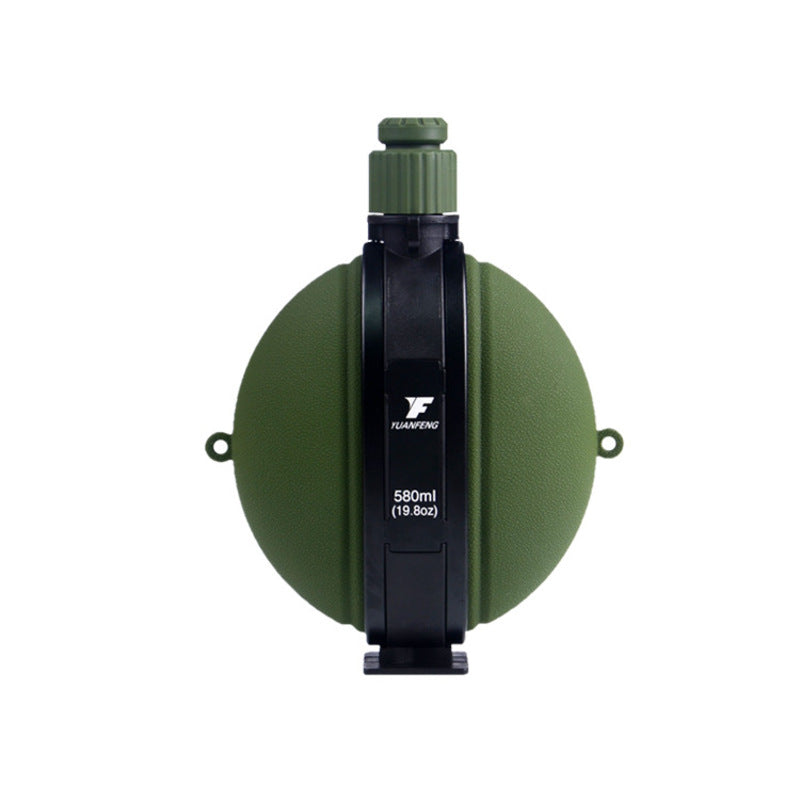 Collapsible silicone water bottle, 580ml, military green folding design with carry loop