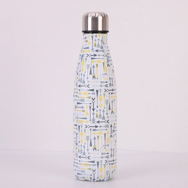 500ml vacuum insulated water bottle with all-over arrow and geometric print and stainless cap