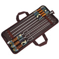7-piece barbecue fork set in patterned carry case with elastic slots for forks