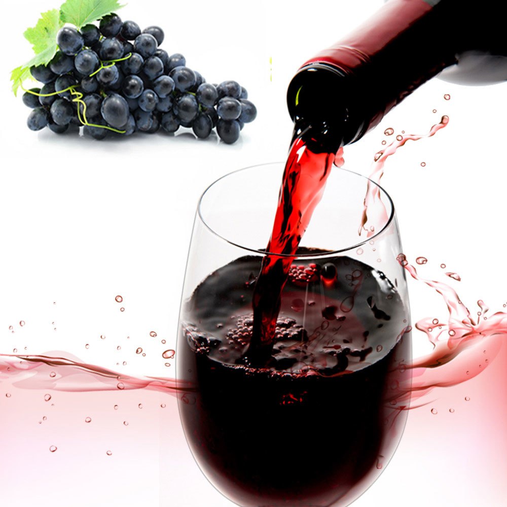 Dark stemless wine glass with red wine pouring in, set of 4