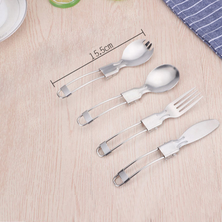 4-piece folding stainless steel cutlery set with folding clips, shown with 15.5 cm