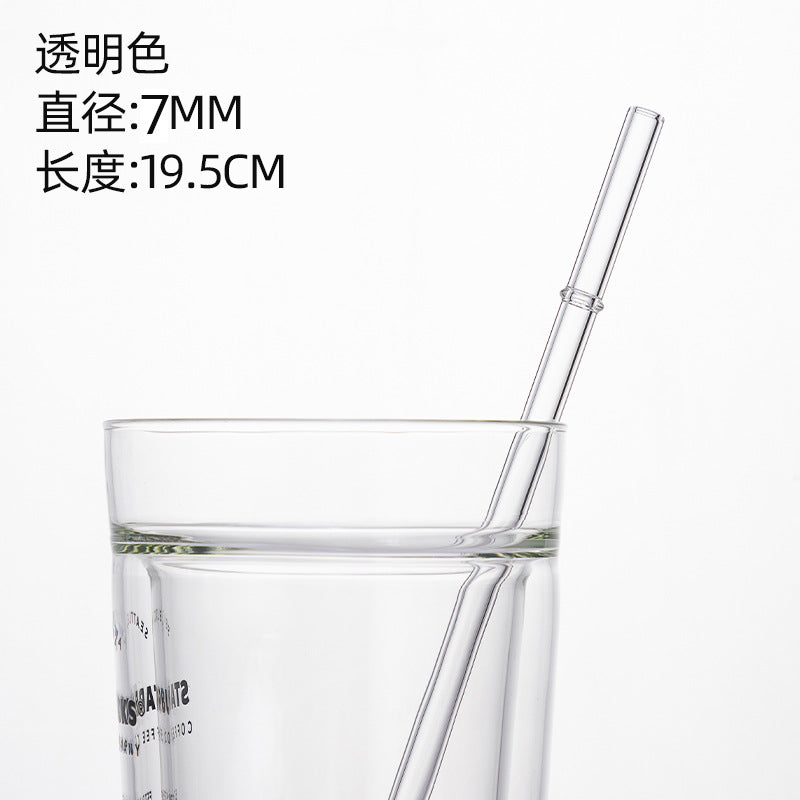 Borosilicate glass drinking straw, transparent, 7mm dia, 19.5cm long in clear tumbler