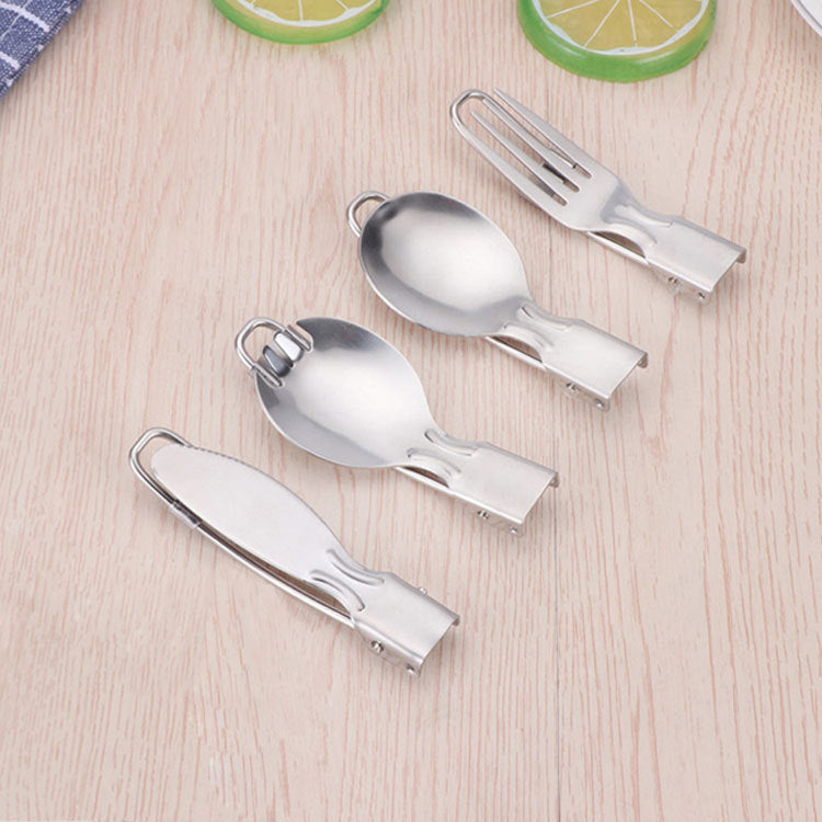 4-piece folding stainless steel cutlery set: spoon and fork with folding handles