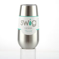 Insulated 6 oz stainless wine tumbler with SWIG logo and teal band