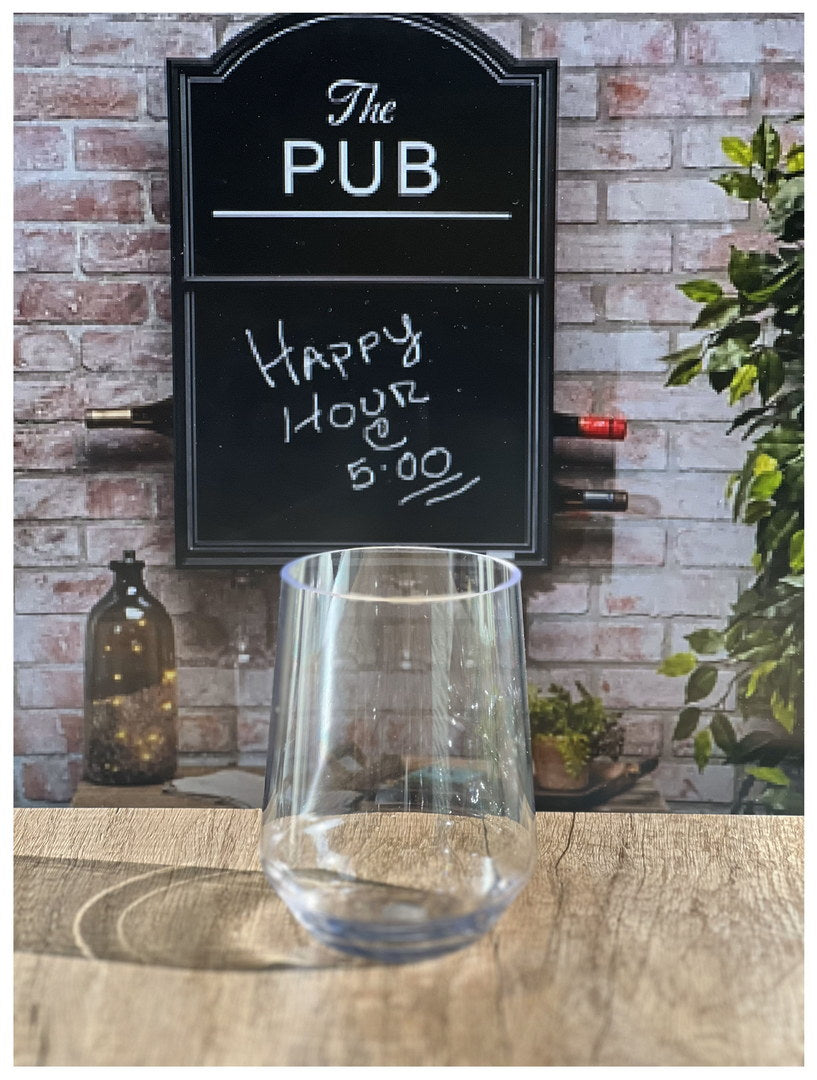 Clear stemmed wine glass on table