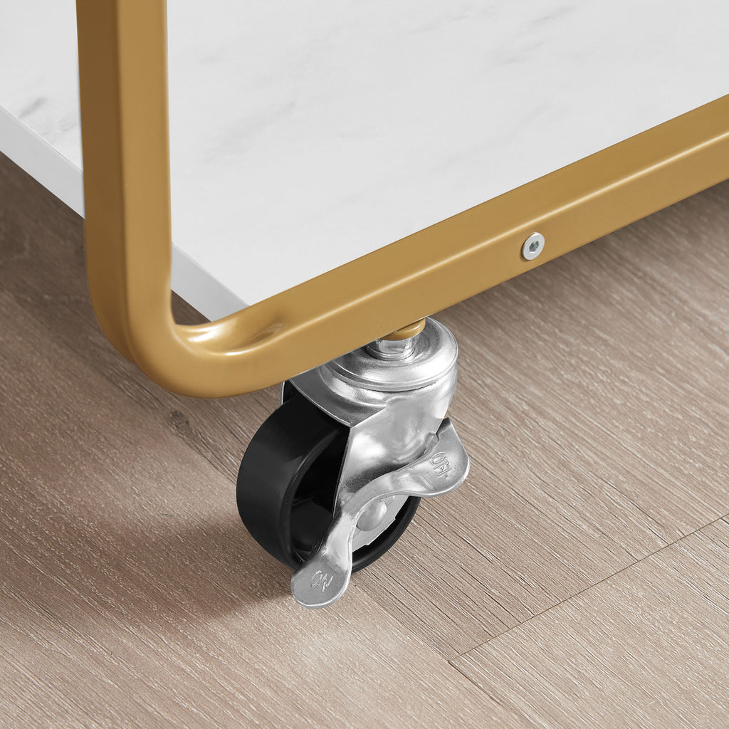 Gold 6-tier bar cart caster wheel with locking base under a white shelf
