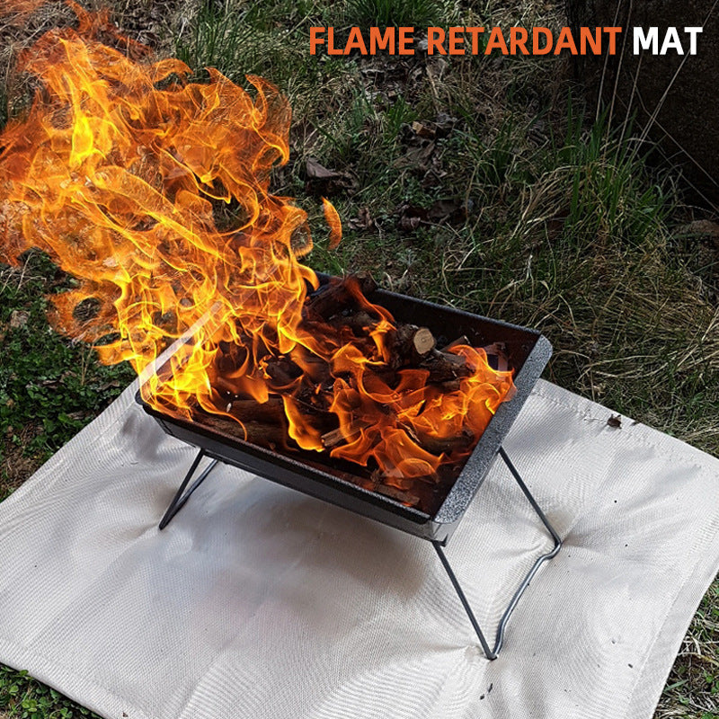 Fireproof camping blanket mat, silver fabric used under a grill with open flames